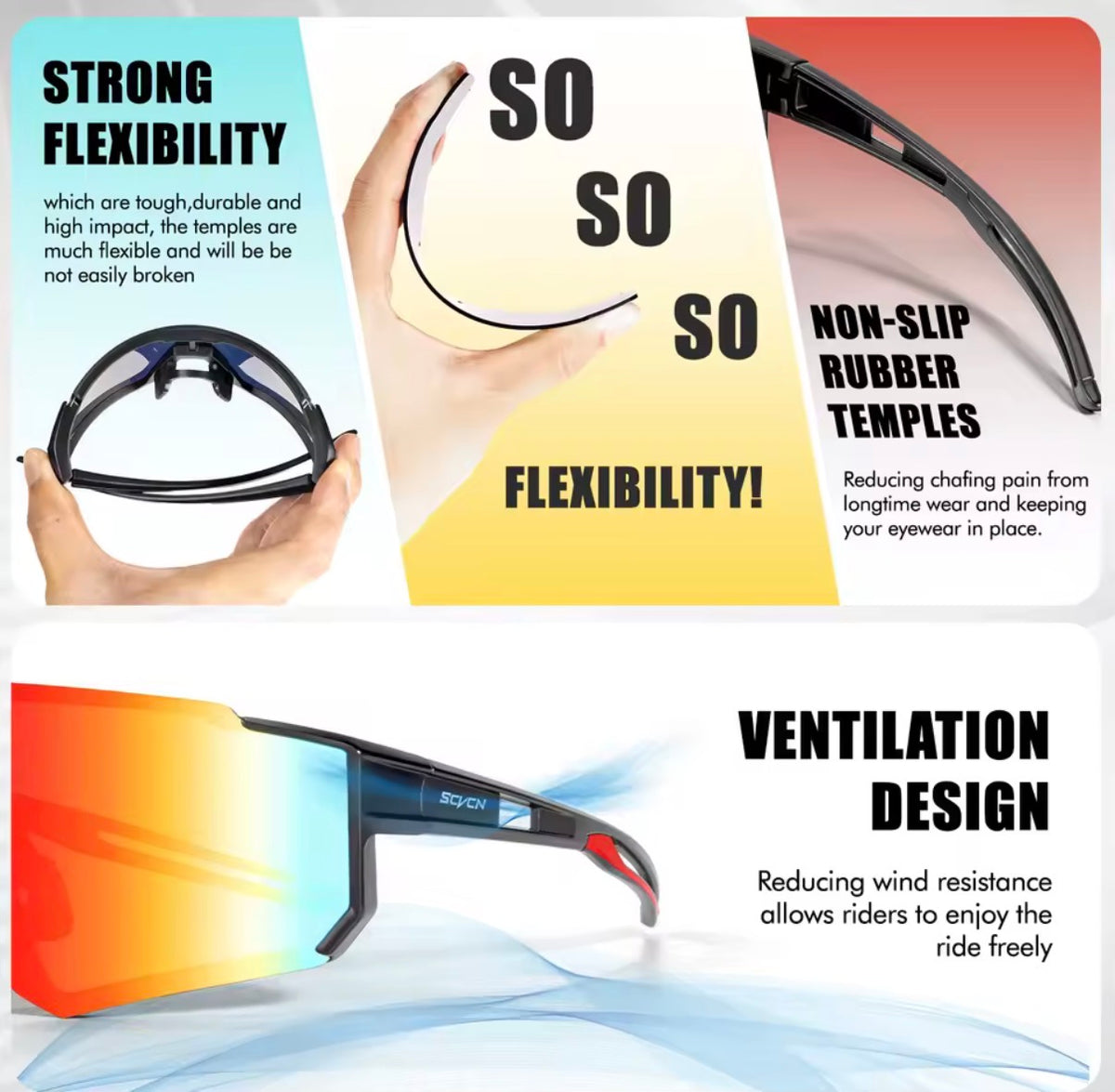 SCVCN Sport Sonnenbrille Radbrille Fahrrad Brille UV400 Herren Damen MTB Laufen