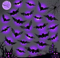 24Stk. Halloween Fledermäuse 3D Wanddeko Leuchteffekt Lila Grün Party Dekoration