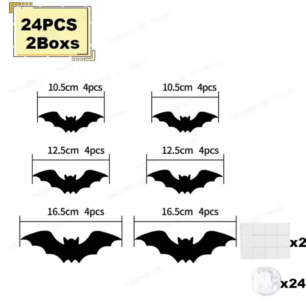 24Stk. Halloween Fledermäuse 3D Wanddeko Leuchteffekt Lila Grün Party Dekoration
