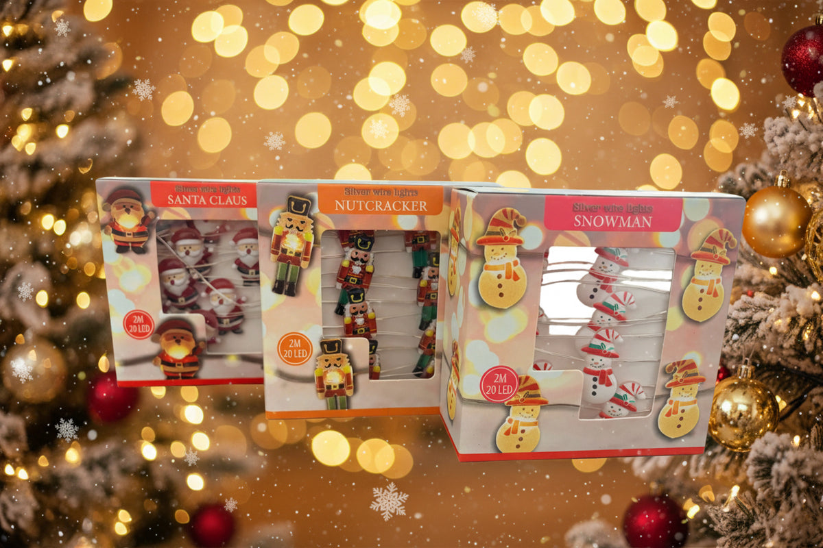 3x LED Drahtlichterkette Weihnachten Deko Set Nikolaus Nussknacker Schneemann