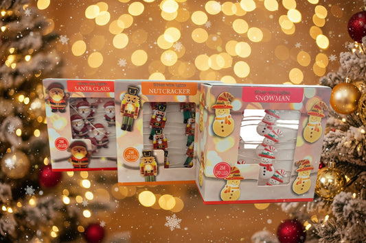 3x LED Drahtlichterkette Weihnachten Deko Set Nikolaus Nussknacker Schneemann