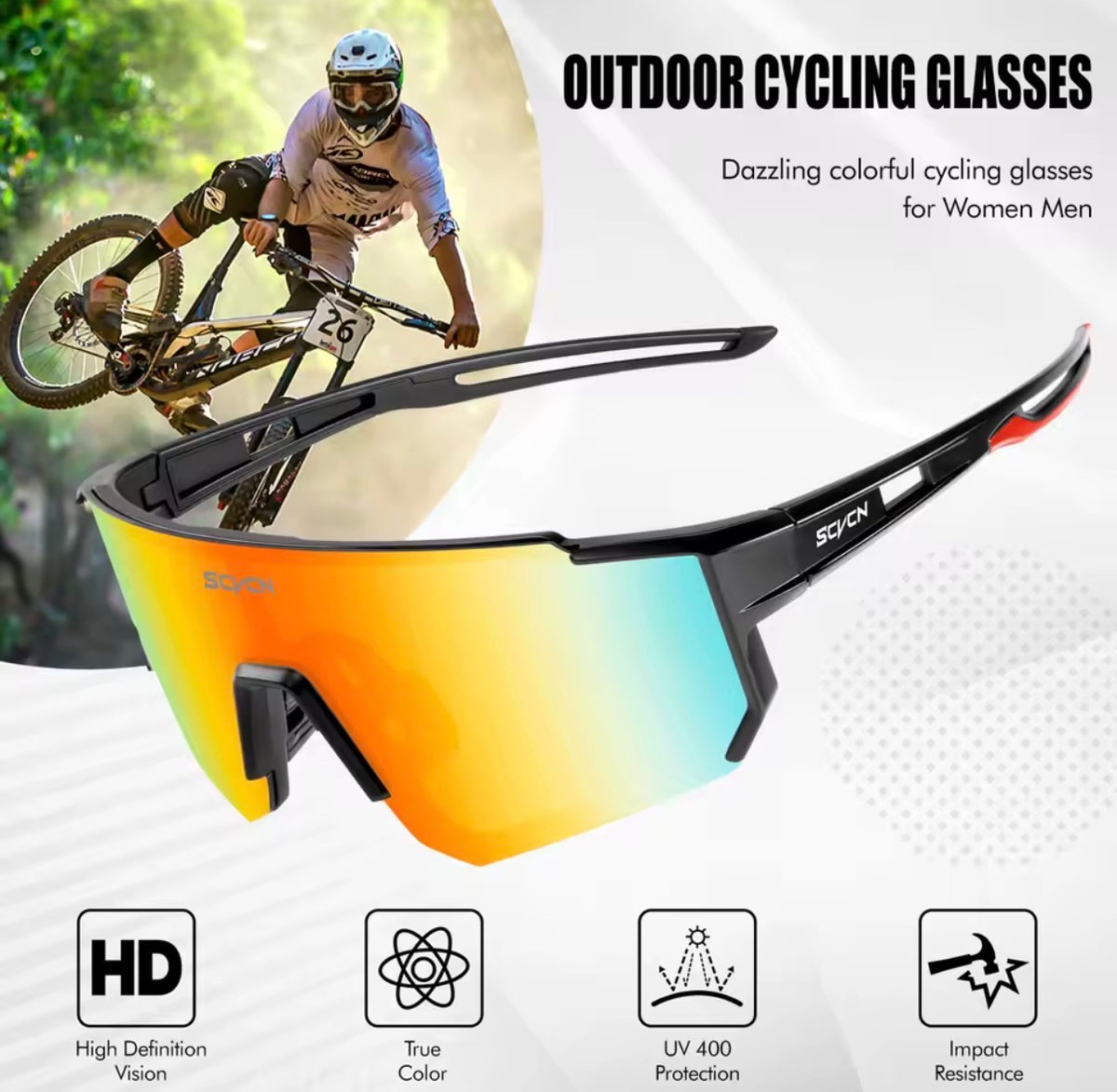 SCVCN Sport Sonnenbrille Radbrille Fahrrad Brille UV400 Herren Damen MTB Laufen