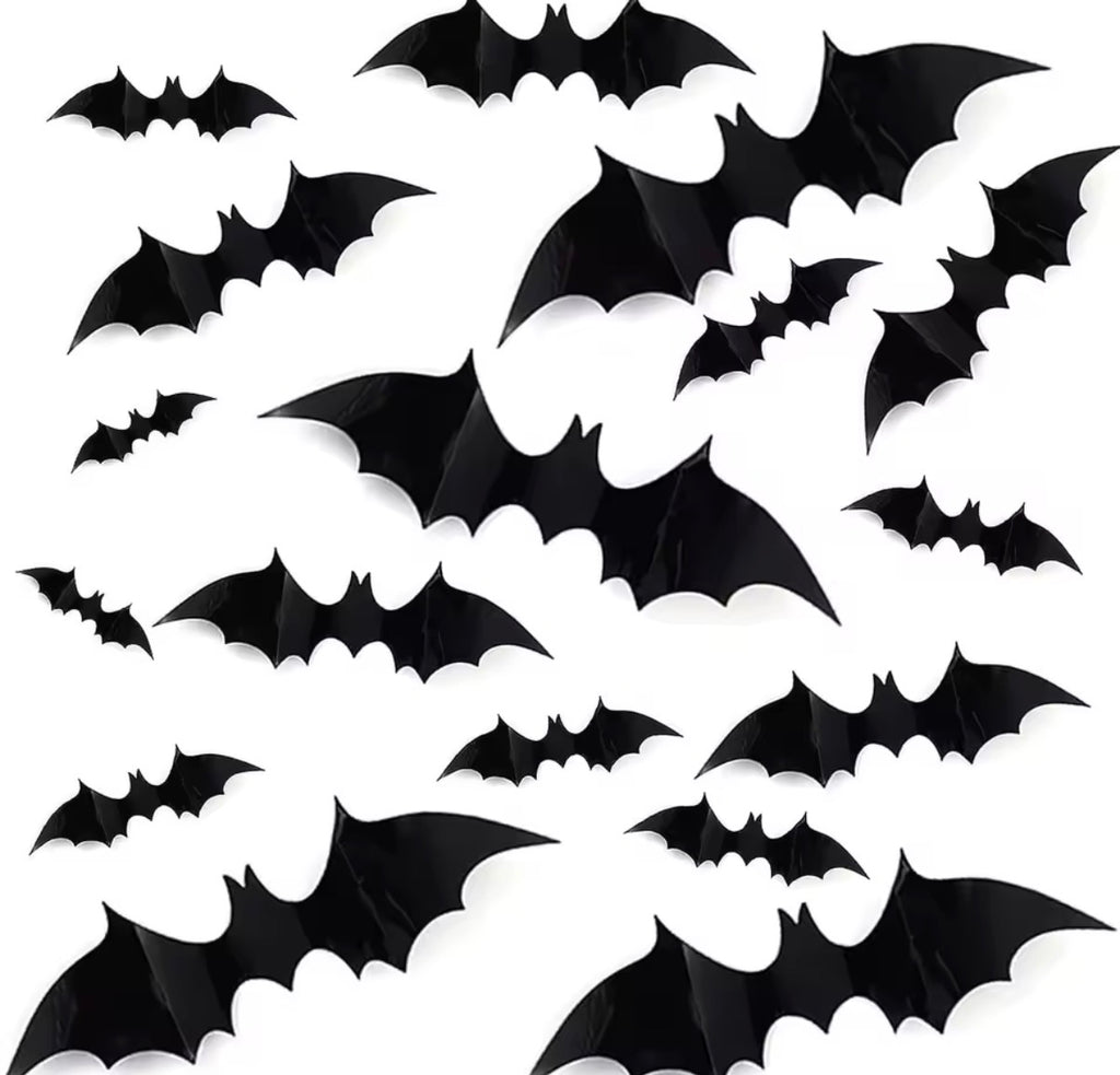 Halloween Deko 24x 3D Fledermäuse Spinnen Wanddeko PVC Fenster Tür Party