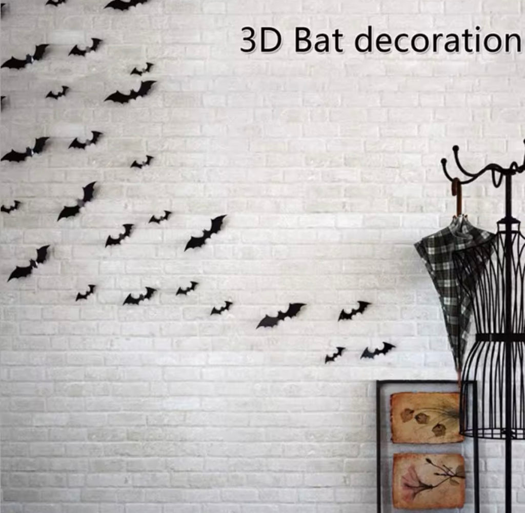 Halloween Deko 24x 3D Fledermäuse Spinnen Wanddeko PVC Fenster Tür Party