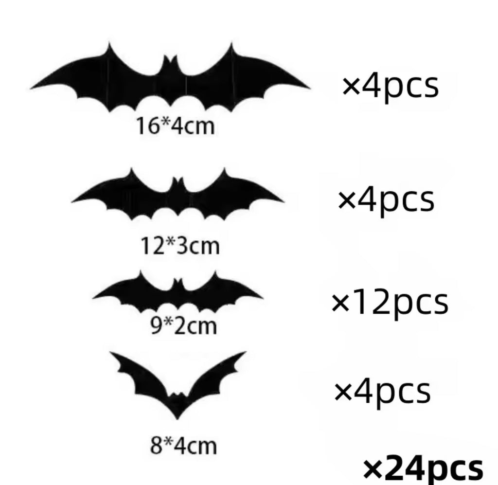 Halloween Deko 24x 3D Fledermäuse Spinnen Wanddeko PVC Fenster Tür Party